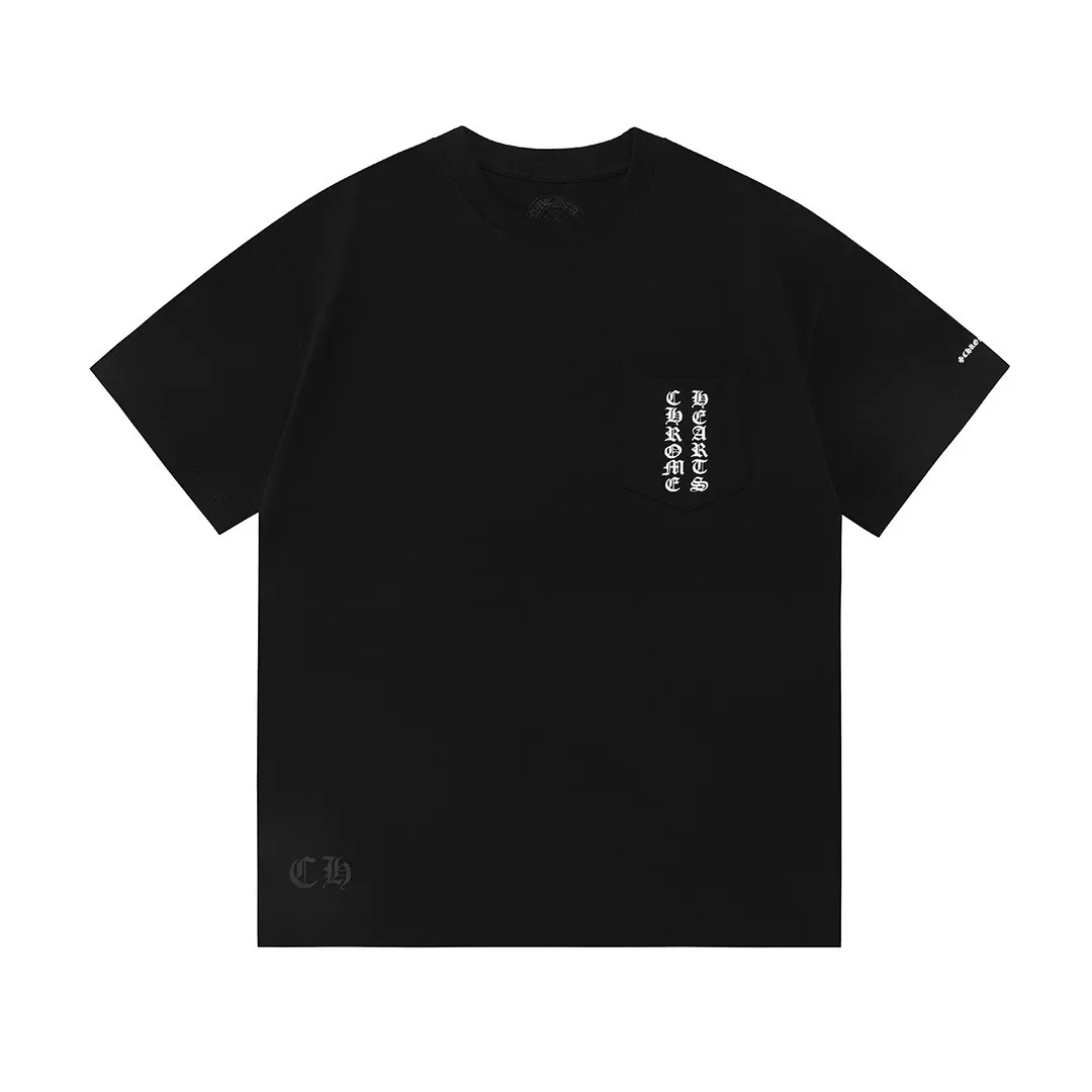 P150 Chrome Hearts 2026 early spring new style, chest pocket, front and back printed logo, same style for men and women, short-sleeved T-shirt ·Customized 300g 100% double yarn pure cotton fabric ·Dyeing 32 counts double thread ·Collar label, hangtag, main mark and three labels complete Color: Black Size: XS S M L